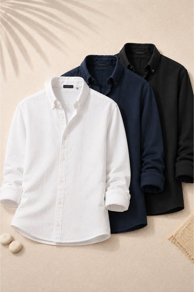 Men's Sofia Linen Shirts Set of 3 Summer Breathable Comfortable Fit Stylish Economical Package