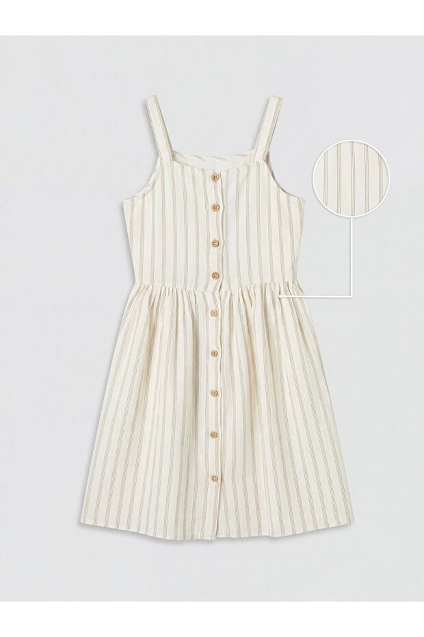 Lcw Kids Square Neck Striped Girl's Dress