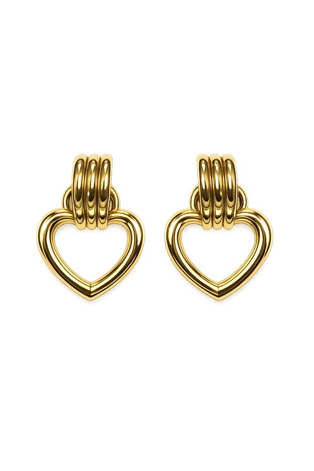 Steel 3 Ring Heart Design Earrings