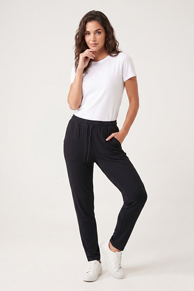 Women's Black Viscose Pajama Bottoms