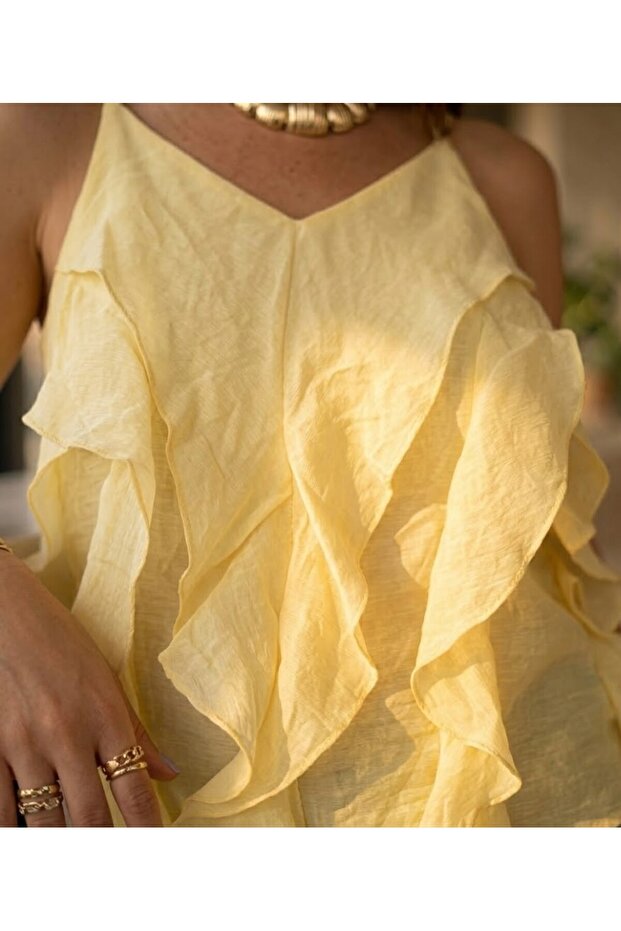 New Season Tencel Fabric Strappy Ruffled Blouse