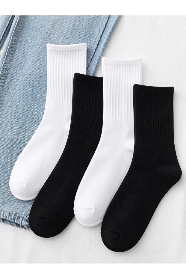 Economical Pack of 8 Black and White Cotton Unisex Tennis Socks Set