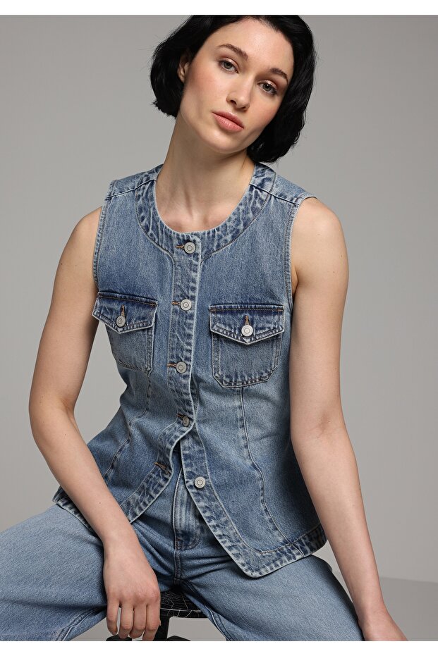 Slim Fit Women's Light Indigo Denim Vest