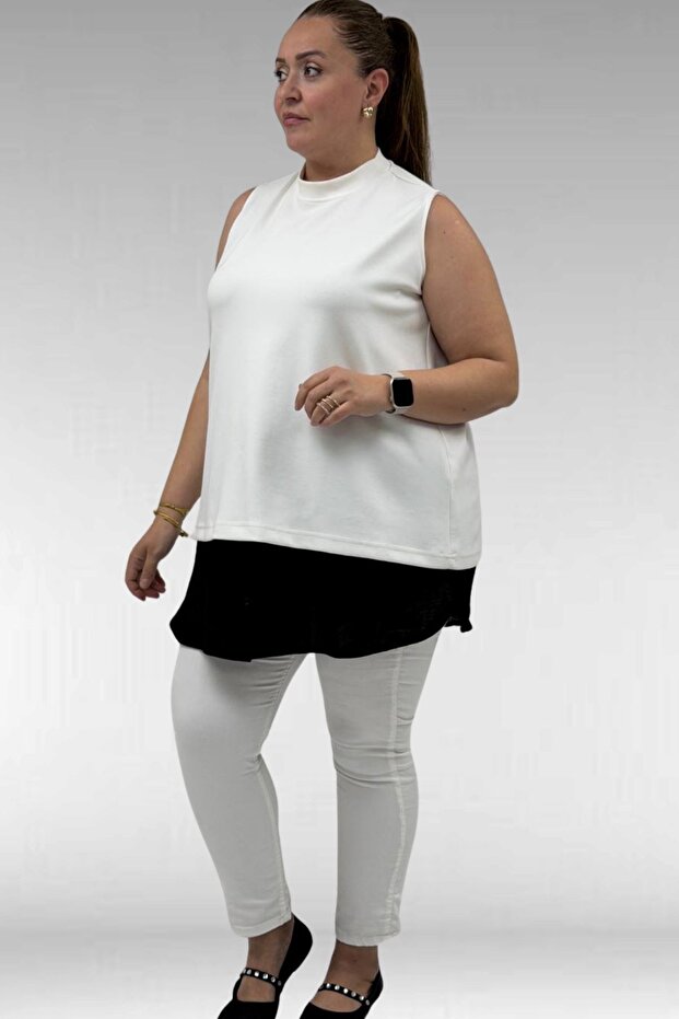 65002 Plus Size Buttoned Muslin Tunic Underskirt Undershirt - Black