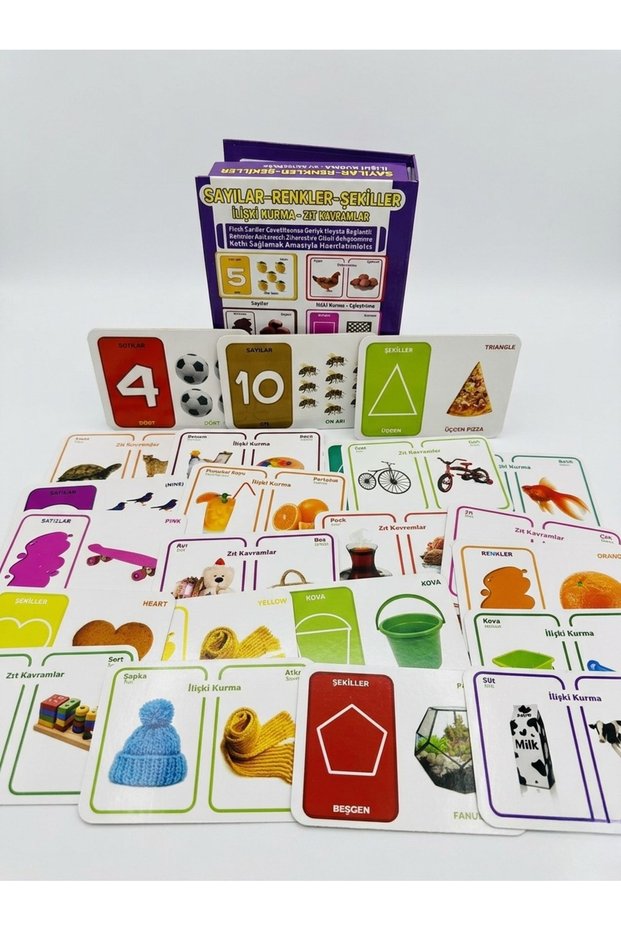 Educational Intelligence Cards Set of 5 - Numbers, Colors, Shapes, Contrasting Concepts - Bilingual (Tr/En) Preschool Flashcard