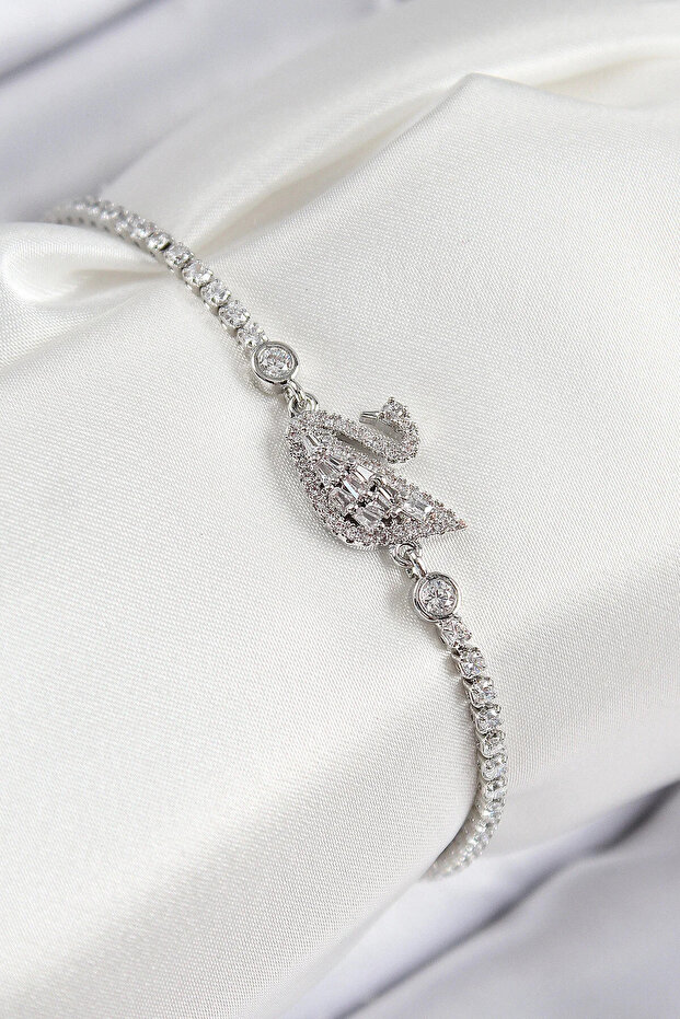 Women's Zircon Stone White Waterway Swan Bracelet
