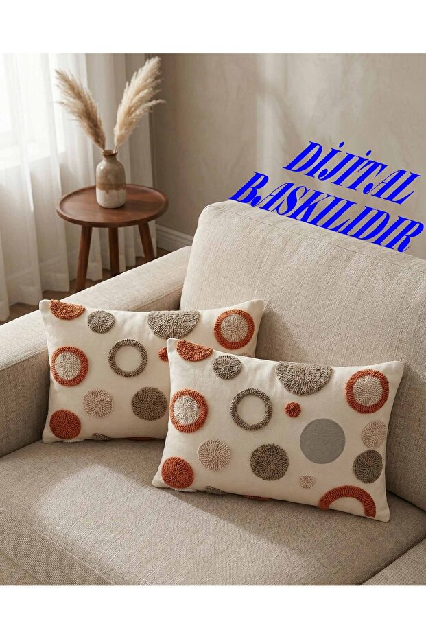 Punch Embroidery Look Geometric Round Patterned Digital Print Bohemian Style 2-Piece 30X50 Throw Pillow Cover