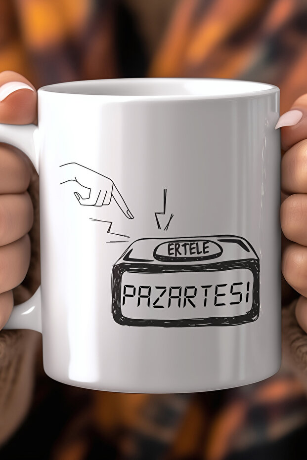 Humorous 330ml Printed White Ceramic Mug with the Saying'Put Off Monday'