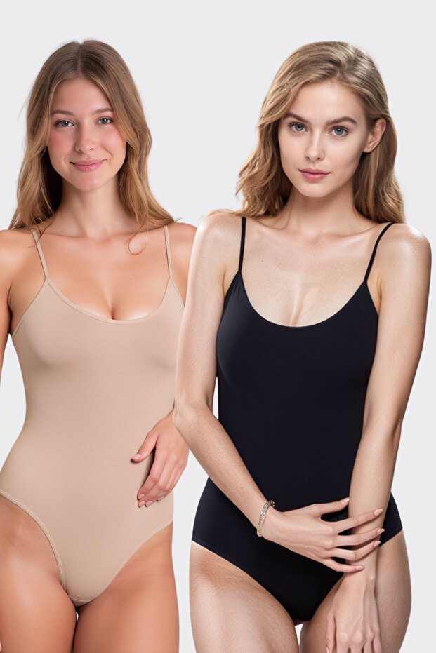 Women's 2-Piece Thin Straps & Bottom Hook Flexible Daily Body Undershirt - 95% Cotton Breathable Fabric