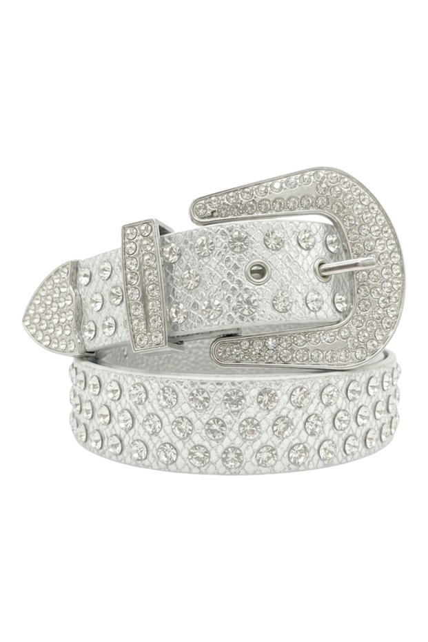 Silver-Colored Belt with Full Stone Embellishment