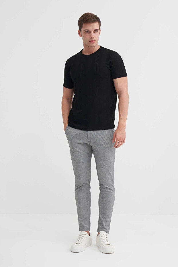 Slim Fit Crew Neck Knitted Black Men's T-Shirt 41770