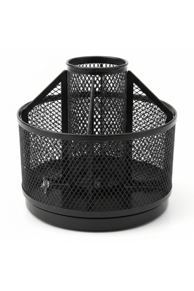 Metal Mesh Rotating Desk Organizer & Pen Holder – Black | 13 cm