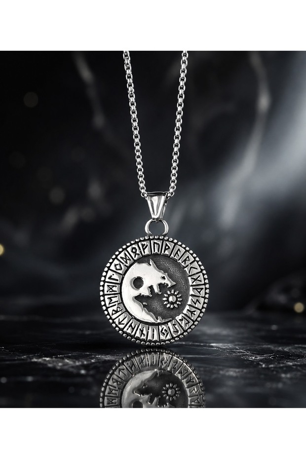 Stainless Steel Viking Rune Symbol Wolf Symbol Pendant
