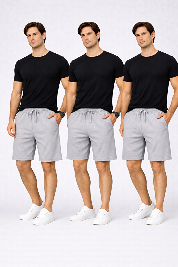 Men's Shorts Set of 3 Gray Cotton Comfortable Fit Basic Daily Shorts