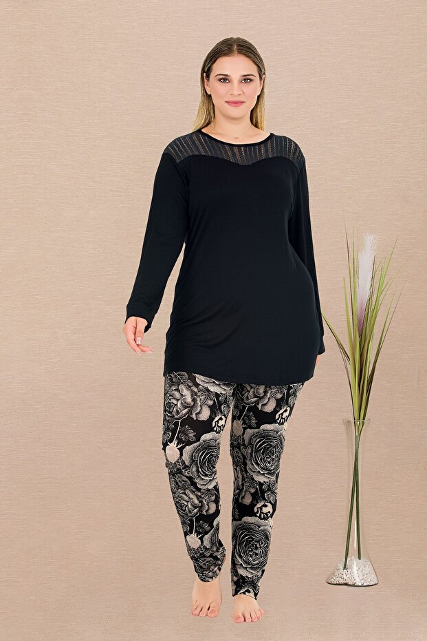 Patterned Plus Size Long Sleeve Pajama Set