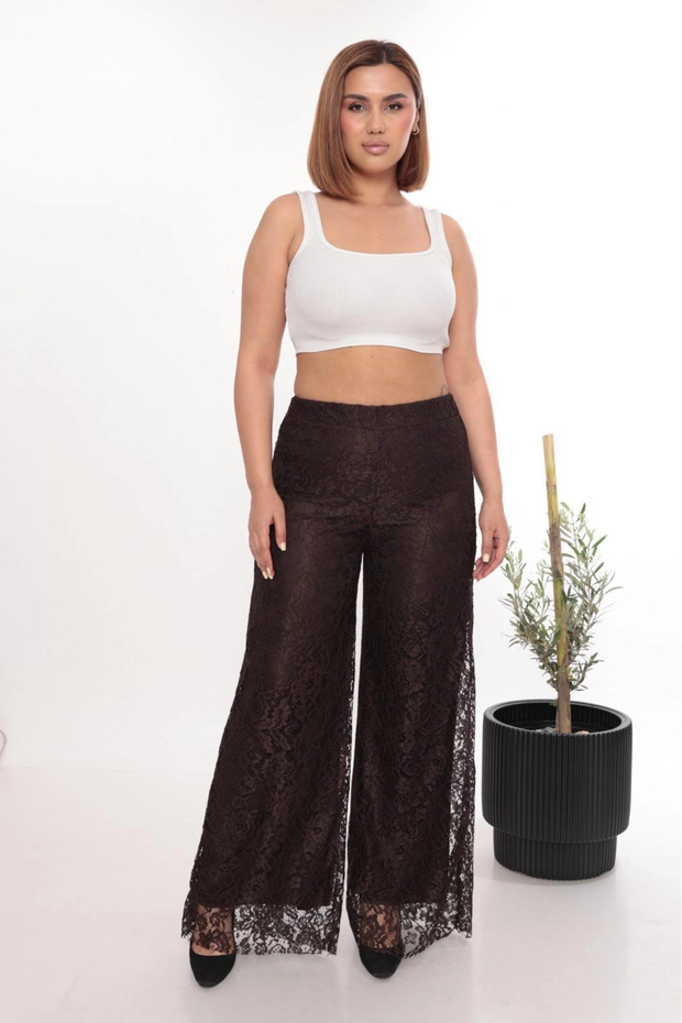 Lace Palazzo Elastic Waist Lined Pants Stylish and Comfortable Design Plus Size