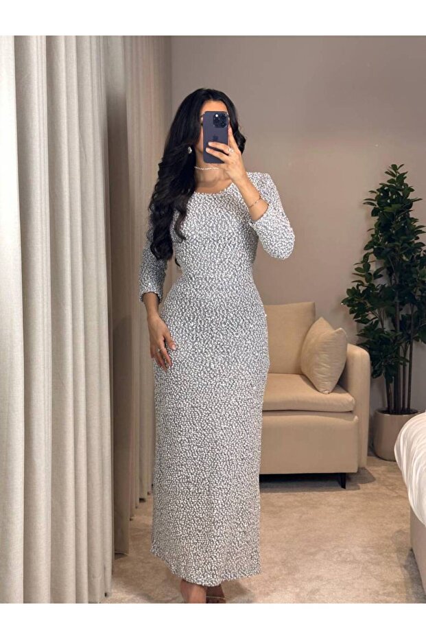 فستان ناعم طويل - L-3 - سماوي