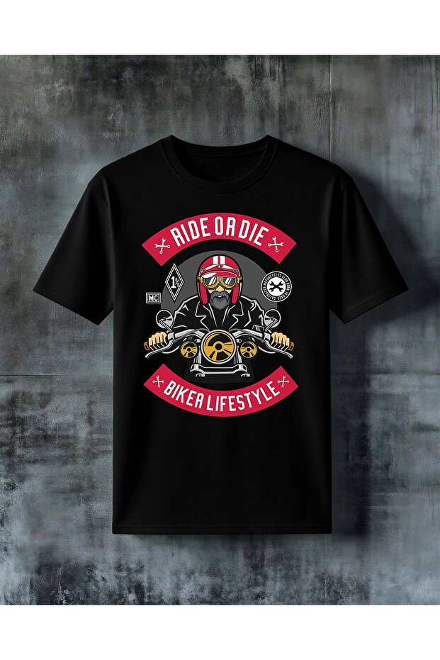 تي شيرت كبير الحجم مطبوع عليه عبارة "ride or die biker lifestyle"