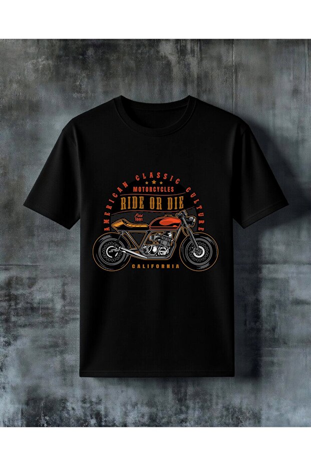 تي شيرت كبير الحجم مطبوع عليه عبارة "ride or die motorcycle"