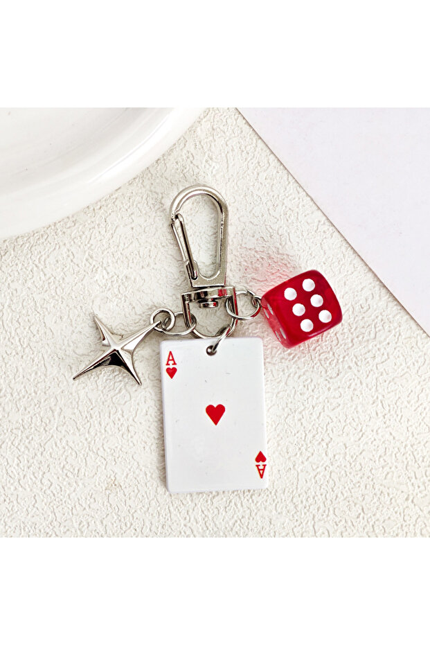 C New personalized 3D stereoscopic color dice playing card keychain playing card element earphone c.
