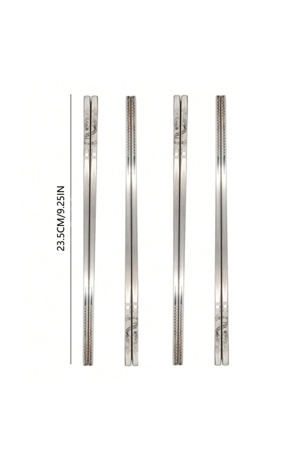 4 Pair-silver 4 Pair Reusable Metal Chopsticks: 304 Stainless Steel Set Laser Engraving，Chopsticks f