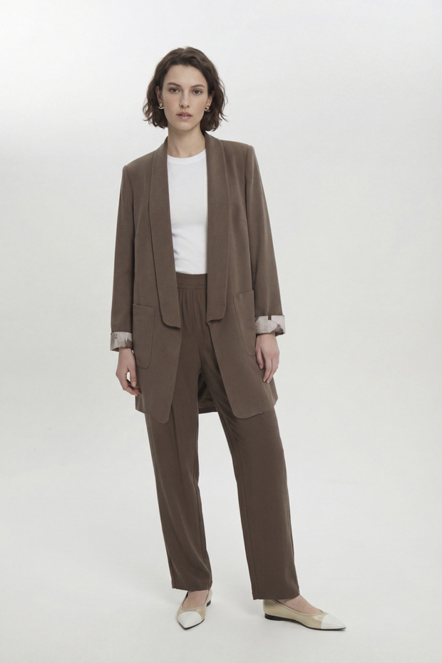 Classic Mink Suit with Shawl Collar and Pocket Detail 1103