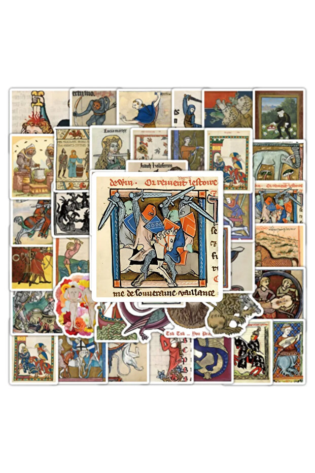 50pcs 50PCS Retro Medieval Art Poster Pattern Sticker DIY Phone Laptop Luggage Skateboard Graffiti D