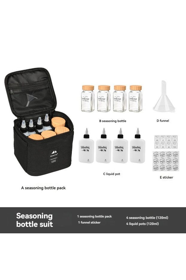 Set Black Shine Trip Outdoor Camping Seasoning Bottle Set,Picnic Seasoning Box,Oil Pot,Packaging Jar