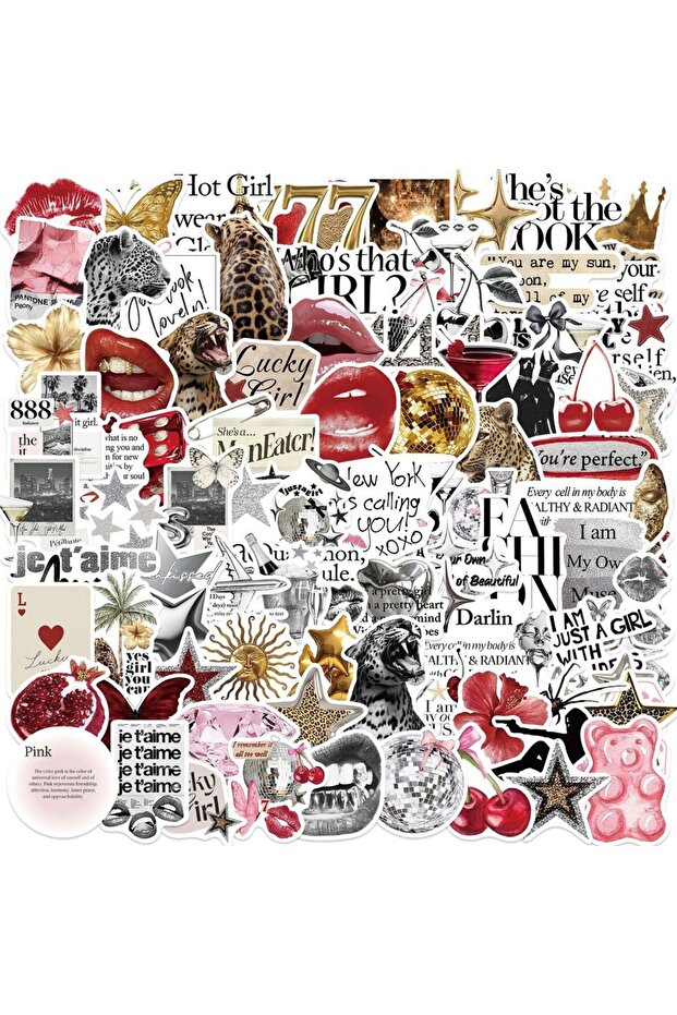 100PCS 100PCS Retro Gold&Red Lucky Aesthetic Graffiti Stickers Decoration DIY Waterproof Stationery