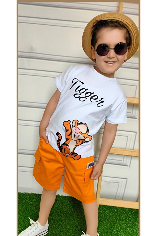 Boy's Gabardine Shorts, Single Jersey Top, Appliqué Embroidery Detail, 2-Piece Set