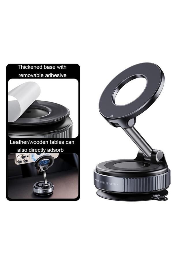 Black Folding Strong Magnet Magnetic Phone Holder 360° Rotation Desk Car Vacuum Suction Windshield D