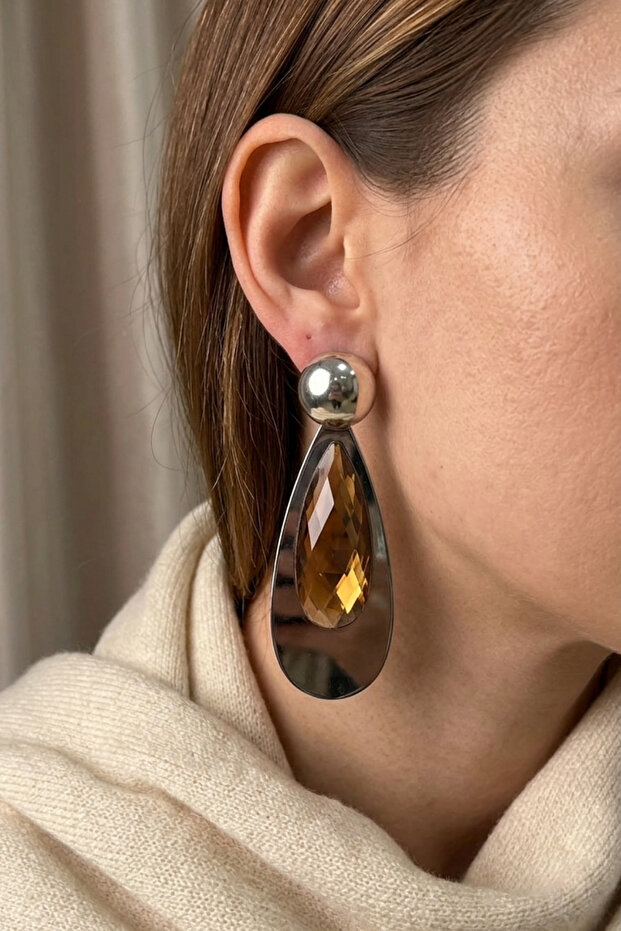 Metal Large Drop Crystal Earrings 9 Cm.