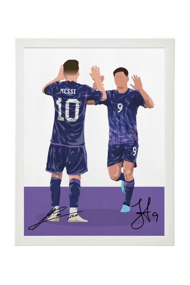 Messi and Julian Alvarez Argentina Autographed Poster with Frame 50x40cm