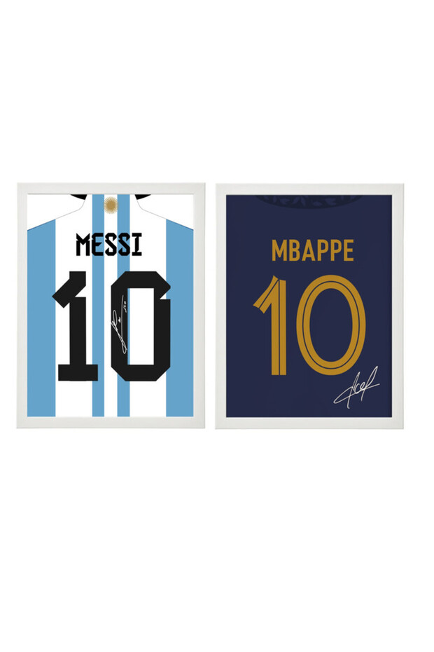 Set of 2, Messi and Mbappe Autographed Jersey Poster with Frame 30x40cm