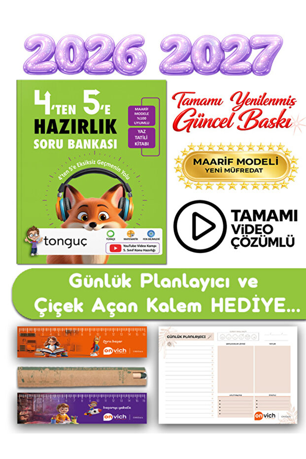 Tonguç Yayınları 5. Sınıf 4 ten 5 e Hazırlık Yaz Tatili Kitabı Soru Bankası Maarif Model