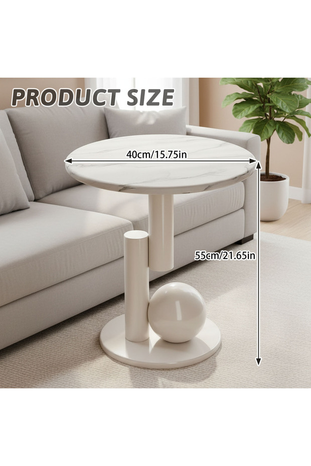 Round Side Table,Marble Pattern End Table with Geometric Base,Small Coffee Table,Sofa Side - 5