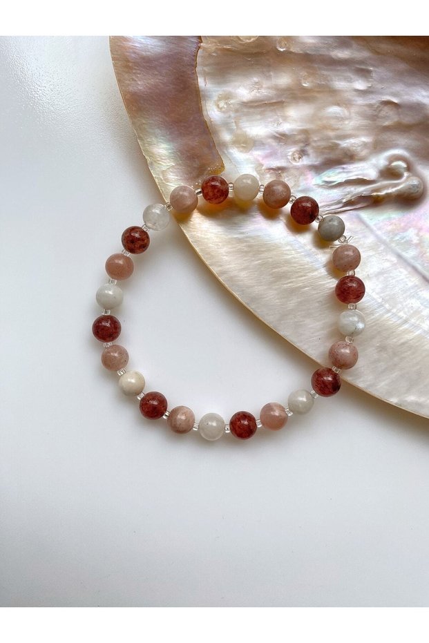 Moon Stone Sun Stone And Strawberry Quartz Natural Stone Bracelet