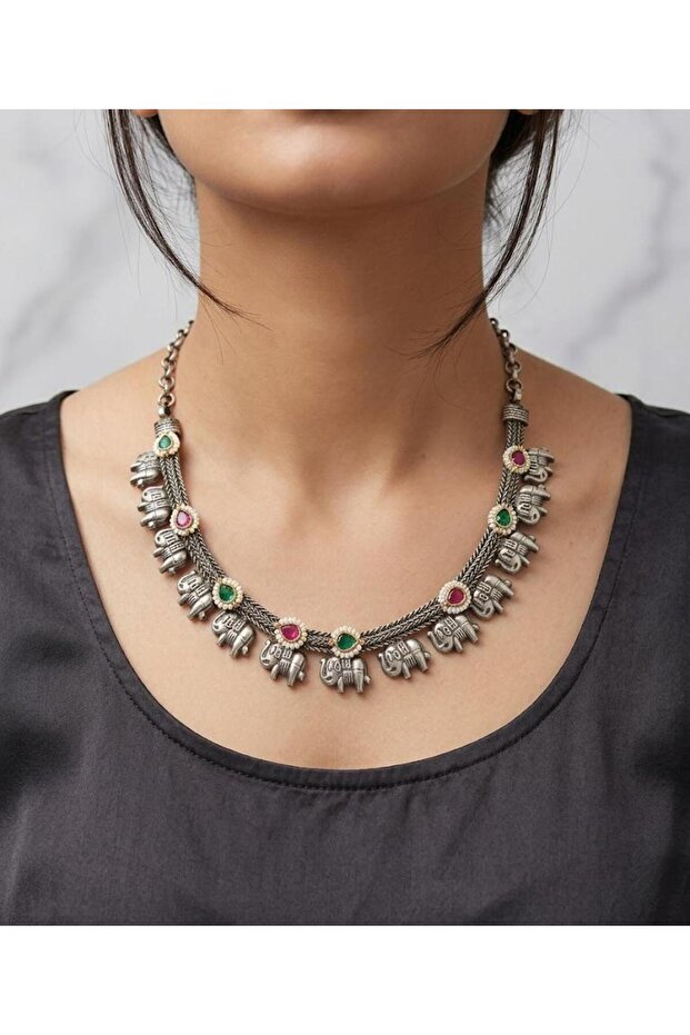 Traditional artisan aesthetic, unique motif, and structural specifications Necklace