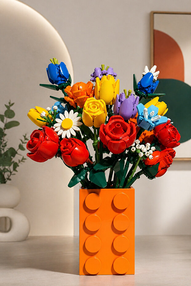 Vase Compatible with Lego Flowers Gift Vase S Cobalt (Flowers Not Included)