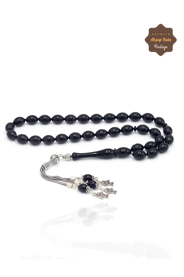 Original Simple Erzurum Oltu Stone Barley Cut Silver Tassel Prayer Beads 201025519