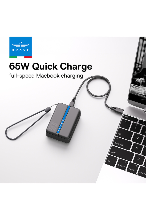 BP-28 Thunder Charge 20000mAh 65W Power Bank with LED, Type-C Cable, 3-Port Fast Charging – Grey/Black