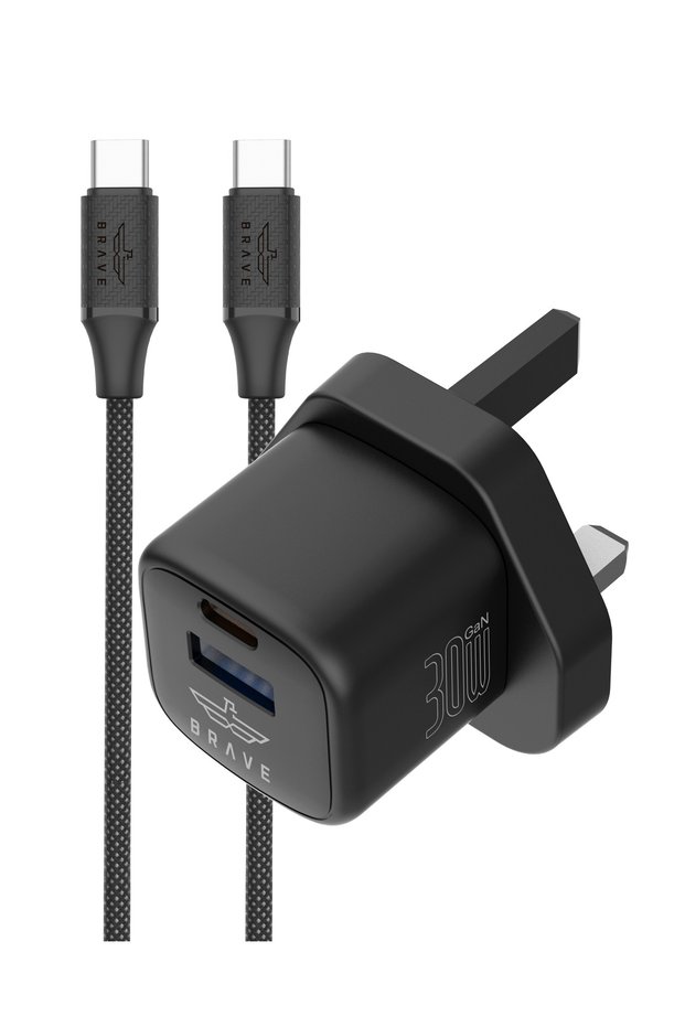 BTC-42 30W GaN USB + USB-C Wall Fast Charger with 60W Type-C Cable – Dual Port PD Fast Charging Adapter - Black