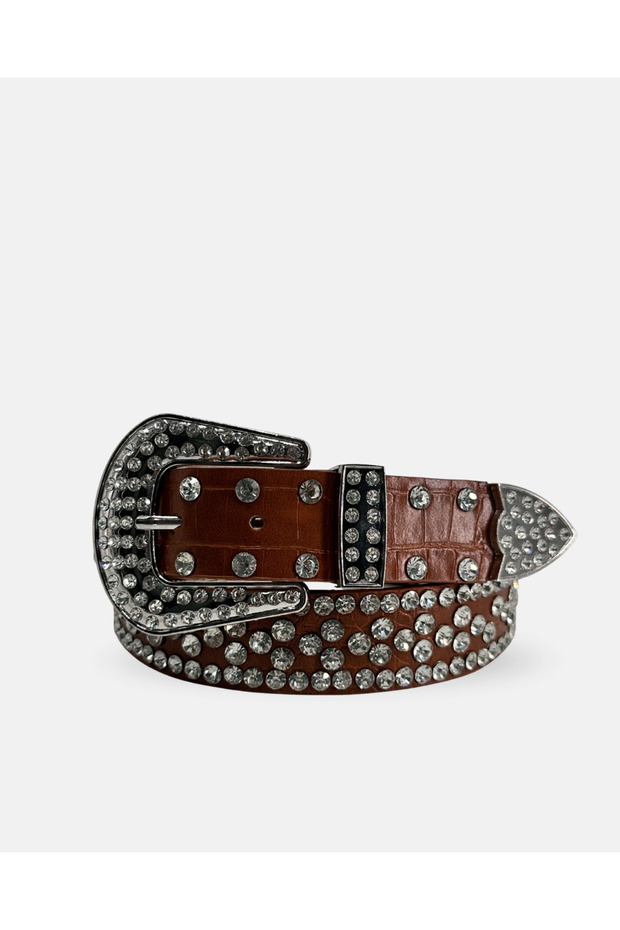 Crocodile Leather Patterned Stone Belt