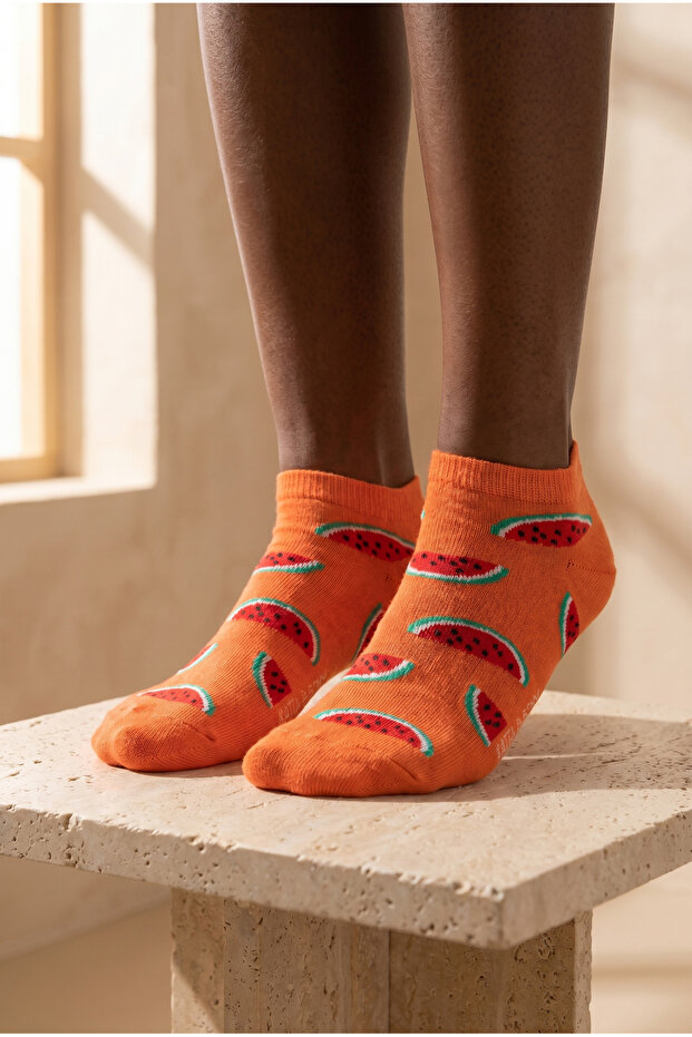 Women's Fruit Patterned Step Socks Orange