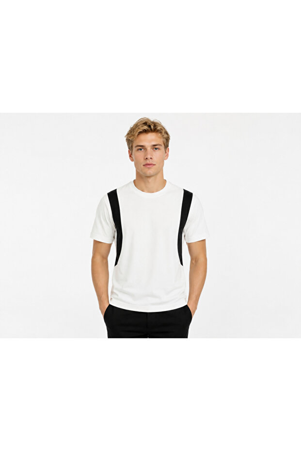 Men's Modal Blend Sporty Modern Basic T-Shirt with Side Stripe Detail
