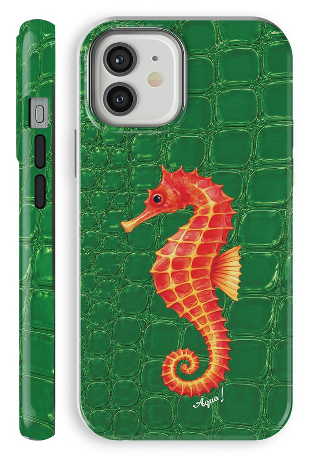 iPhone 12 Aqua Seahorse Green Double Layer Essential Tough Phone Case