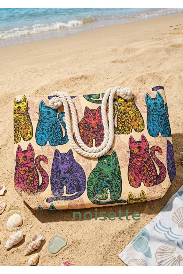 حقيبة شاطئ قابلة للطي بنمط قطة - 2