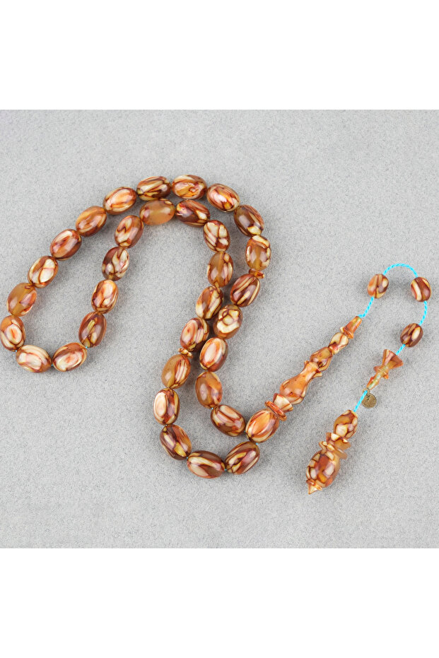 Galalit Egg Cut 8.5X12Mm Prayer Beads - Pearlescent Light Brown