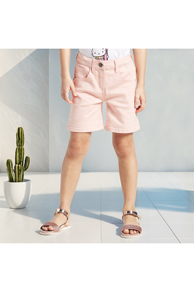 Solid Shorts with Pockets and Button Closure