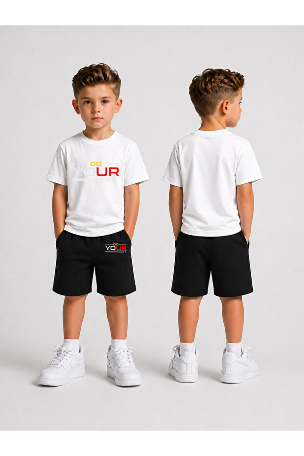 Boy's T-Shirt and Shorts Set Printed Summer Cotton Comfortable Fit Combination